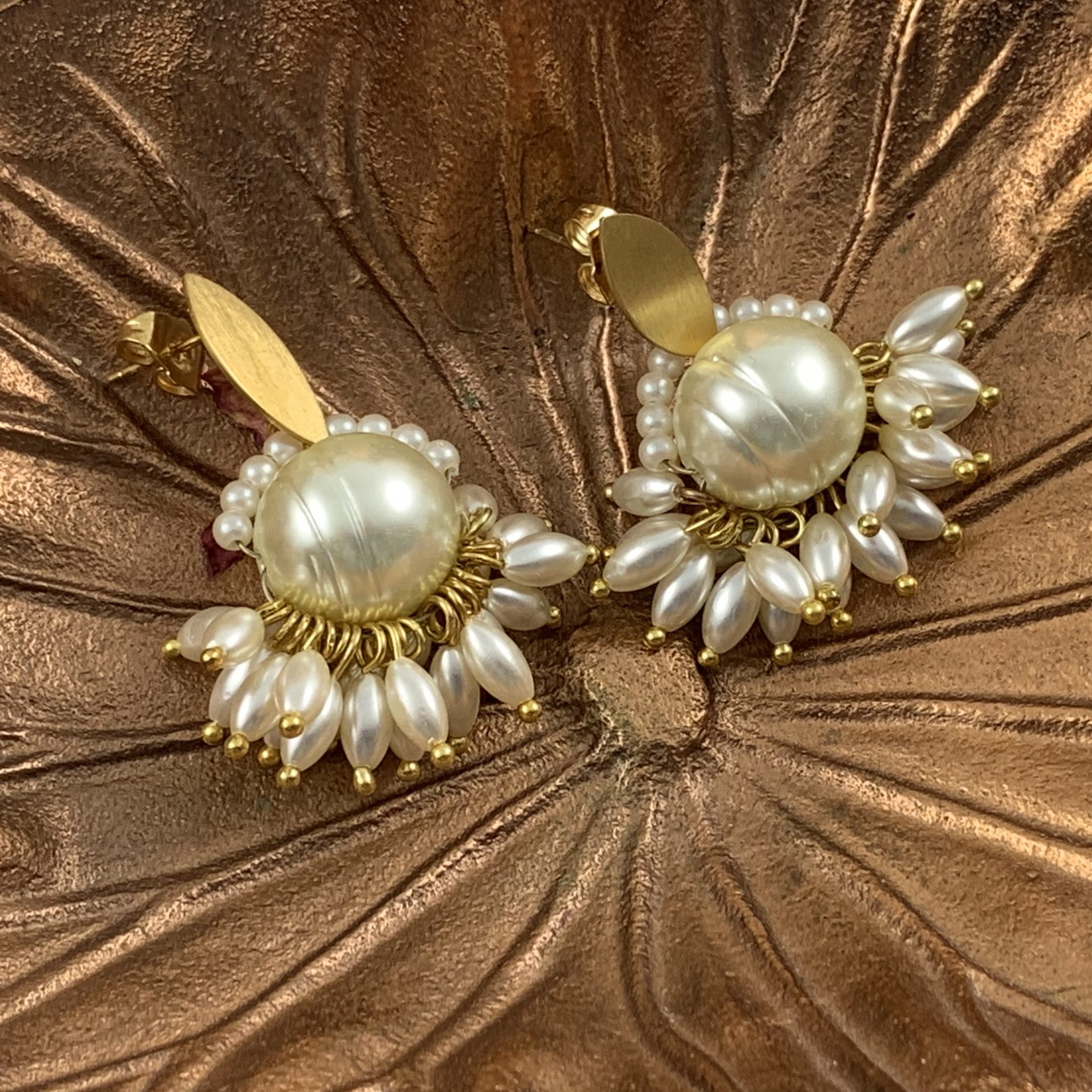 Pearl Cluster Stud Earrings. - Approximately .6